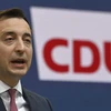 Tổng Thư ký đảng Dân chủ Cơ đốc giáo (CDU) Paul Ziemiak trong buổi họp báo sau cuộc họp ban lãnh đạo CDU ở Berlin, ngày 11/10/2021. (Ảnh: AFP/TTXVN)