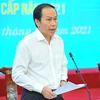 Phó Chủ tịch-Tổng Thư ký Ủy ban Trung ương Mặt trận Tổ quốc Việt Nam Lê Tiến Châu phát biểu tại hội nghị. (Ảnh: Minh Đức/TTXVN)