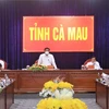 Ban Chỉ đạo phòng chống COVID-19 tỉnh Cà Mau tổ chức buổi họp khẩn bằng hình thức trực tuyến với tất cả các cấp, ngành, địa phương trong tỉnh. (Ảnh: Huỳnh Anh/TTXVN)