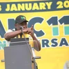 Tổng thống Nam Phi đồng thời cũng là Chủ tịch đảng cầm quyền Đại hội Dân tộc Phi (ANC) Cyril Ramaphosa phát biểu tại lễ kỷ niệm 110 năm thành lập ANC. (Nguồn: ANA)