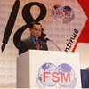 Ông Nguyễn Đình Khang - Ủy viên Trung ương Đảng, Bí thư Đảng đoàn, Chủ tịch Tổng Liên đoàn Lao động Việt Nam phát biểu tại Đại hội WFTU lần thứ 18. (Ảnh: WFTU)