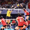 Pha đập bóng của vận động viên đội bóng chuyền nữ Thái Lan. (Ảnh: Anh Tuấn/TTXVN)