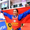 Vận động viên Lê Thị Hiền, đội tuyển Vovinam Việt Nam giành huy chương Vàng nội dung đối kháng hạng cân 60kg nữ. (Ảnh: Tuấn Anh/TTXVN)