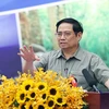 Thủ tướng Phạm Minh Chính phát biểu tại Hội nghị tổng kết thực hiện Nghị quyết 53 và Kết luận 27 về phát triển Đông Nam Bộ và vùng kinh tế trọng điểm phía Nam. (Ảnh: Dương Giang/TTXVN)