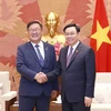 Chủ tịch Quốc hội Vương Đình Huệ tiếp Chủ tịch Nhóm nghị sỹ hữu nghị Hàn Quốc-Việt Nam Kim Tae-nyeon. (Ảnh: Doãn Tấn/TTXVN)