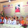 Trưởng lão Hòa thượng Thích Thiện Nhơn, Chủ tịch Hội đồng Trị sự Giáo hội Phật giáo Việt Nam, ban đạo từ tại phiên khai mạc hội thảo. (Ảnh: Xuân Khu/TTXVN)