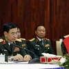Bộ trưởng Bộ Quốc phòng Phan Văn Giang tại cuộc gặp thường niên giữa Bộ trưởng Bộ Quốc phòng ba nước Việt Nam-Lào-Campuchia. (Ảnh: Phạm Kiên/TTXVN)