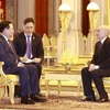 Chủ tịch Quốc hội Vương Đình Huệ yết kiến Quốc vương Campuchia Norodom Sihamoni. (Ảnh: Doãn Tấn/TTXVN)