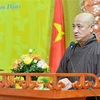 Hòa thượng Thích Huệ Thông, Phó Tổng thư ký, Chánh Văn phòng Trung ương Giáo hội Phật giáo Việt Nam phát biểu. (Ảnh: Minh Đức/TTXVN)