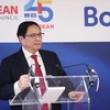 Thủ tướng Phạm Minh Chính phát biểu tại Hội nghị Thượng đỉnh kinh doanh ASEAN-EU lần thứ 10. (Ảnh: Dương Giang/TTXVN)