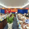 Chủ tịch UBND tỉnh Bình Dương Võ Văn Minh chủ trì hội nghị tổng kết chiến dịch giải ngân vốn đầu tư công từ ngày 8/12/2022 đến 31/1/2023. (Ảnh: Chí Tưởng/TTXVN)