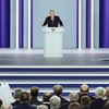 Tổng thống Nga Vladimir Putin đọc Thông điệp liên bang trước hai viện Quốc hội tại Moskva ngày 21/2/2023. (Ảnh: AFP/TTXVN)
