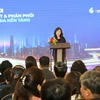 Bà Nguyễn Thị Thu Hiền, Phó Tổng Giám đốc Đài Truyền hình Việt Nam, phát biểu tại một hội thảo trong khuôn khổ Liên hoan Truyền hình Toàn quốc lần thứ 41. (Ảnh: Minh Thu/TTXVN)