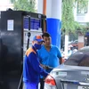 Nhân viên Petrolimex bán xăng cho khách hàng. (Ảnh: PV/Vietnam+)