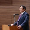 Thủ tướng Phạm Minh Chính phát biểu tại Tọa đàm kinh doanh Việt Nam-Nhật Bản. (Ảnh: Dương Giang/TTXVN)