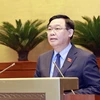 Chủ tịch Quốc hội Vương Đình Huệ phát biểu kết thúc nhóm vấn đề thứ tư thuộc lĩnh vực giao thông vận tải. (Ảnh: Doãn Tấn/TTXVN)