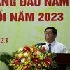 Ông Nguyễn Trọng Nghĩa, Bí thư Trung ương Đảng, Trưởng Ban Tuyên giáo Trung ương phát biểu chỉ đạo, kết luận Hội nghị. (Ảnh: Trần Tĩnh/TTXVN)
