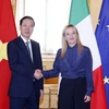 Chủ tịch nước Võ Văn Thưởng gặp Thủ tướng Italy Giorgia Meloni. (Ảnh: Thống Nhất/TTXVN)