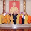 Phó Thủ tướng Trần Lưu Quang thăm, chúc mừng các chư tôn đức Giáo phẩm lãnh đạo Giáo hội Phật giáo Việt Nam nhân mùa An cư kiết hạ và Đại lễ Vu Lan-Báo hiếu năm 2023. (Ảnh: Xuân Khu/TTXVN)