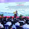 Thủ tướng Phạm Minh Chính phát biểu tại Lễ Khởi công. (Ảnh: Dương Giang/TTXVN)