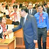 Chủ tịch Quốc hội Vương Đình Huệ với các đại biểu dự Phiên họp giả định Quốc hội Trẻ em lần thứ nhất năm 2023. (Ảnh: Minh Đức/TTXVN)