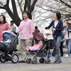 Các bố mẹ đưa con đi dạo tại Seoul, Hàn Quốc. (Ảnh: AFP/TTXVN)