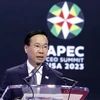 Chủ tịch nước Võ Văn Thưởng phát biểu tại Hội nghị Thượng đỉnh Doanh nghiệp APEC. (Ảnh: Thống Nhất/TTXVN)