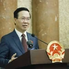 Chủ tịch nước Võ Văn Thưởng, Chủ tịch Danh dự Hội Chữ thập Đỏ Việt Nam phát biểu. (Ảnh: Thống Nhất/TTXVN)