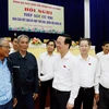 Chủ tịch nước Võ Văn Thưởng tiếp xúc cử tri huyện Hòa Vang. (Ảnh: Thống Nhất/TTXVN)