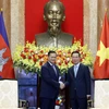 Chủ tịch nước Võ Văn Thưởng tiếp Thủ tướng Chính phủ Hoàng gia Vương quốc Campuchia Samdech Moha Bovor Thipadei Hun Manet. (Ảnh: Thống Nhất/TTXVN)