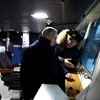 Tổng thống Putin tới xưởng đóng tàu Sevmash tại thành phố Severodvinsk ở miền Bắc nước Nga để tham dự sự kiện ra mắt hai tàu ngầm chạy bằng năng lượng hạt nhân. (Nguồn: Điện Kremlin)