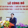 Chủ tịch Quốc hội Vương Đình Huệ phát biểu chúc mừng thị xã Việt Yên, tỉnh Bắc Giang. (Ảnh: Nhan Sáng/TTXVN)