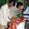 Cấp phát gạo của Chính phủ hỗ trợ hô nghèo tại huyện Mỹ Tú, tỉnh Sóc Trăng. (Ảnh: Trung Hiếu/TTXVN)