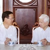 Chủ tịch nước Võ Văn Thưởng đến thăm, chúc Tết nguyên Chủ tịch nước Nguyễn Minh Triết. (Ảnh: Thống Nhất/TTXVN)