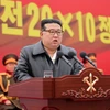 Nhà lãnh đạo Kim Jong-un phát biểu tại Lễ động thổ dự án. (Nguồn: Yonhap)