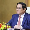 Thủ tướng Phạm Minh Chính phát biểu tại buổi tiếp đoàn doanh nghiệp hàng đầu Hà Lan. (Ảnh: Dương Giang/TTXVN)