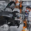 Công nhân làm việc tại một nhà máy sản xuất ôtô ở Zwickau, Đức. (Ảnh: AFP/TTXVN)