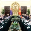 Bộ trưởng Ngoại giao Bùi Thanh Sơn và Phó Thủ tướng, Bộ trưởng Ngoại giao New Zealand Winston Peters đồng chủ trì Hội nghị Bộ trưởng Ngoại giao Việt Nam-New Zealand lần thứ 2. (Ảnh: An Đăng/TTXVN)