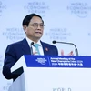Thủ tướng Phạm Minh Chính phát biểu tại Phiên toàn thể Hội nghị thường niên các nhà tiên phong lần thứ 15 của WEF. (Ảnh: Dương Giang/TTXVN)