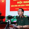 Thượng tướng Trịnh Văn Quyết phát động đợt thi đua cao điểm 'Tự hào truyền thống-Viết tiếp chiến công-Xứng danh bộ đội Cụ Hồ.' (Ảnh: Trọng Đức/TTXVN)