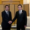Chủ tịch Quốc hội Trần Thanh Mẫn tiếp Chủ tịch Thượng viện Campuchia Samdech Techo Hun Sen. (Ảnh: TTXVN)