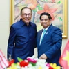 Thủ tướng Phạm Minh Chính gặp Thủ tướng Malaysia Anwar Ibrahim. (Ảnh: Dương Giang/TTXVN)