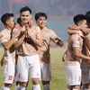 Hậu về Hồ Tấn Tài (số 4) ghi bàn ấn định chiến thắng 3-0 cho Công an Hà Nội trước đội nhì bảng Becamex Bình Dương. (Ảnh: Việt Anh/Vietnam+)