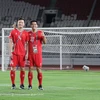 Tiền vệ Hoàng Đức (số 14) trở lại đội hình xuất phát của Đội tuyển Việt Nam trong cuộc đối đầu với chủ nhà Indonesia. (Ảnh: VFF)