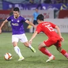 Hà Nội FC (áo tím) nhận thất bại 0-2 trước Thể Công-Viettel ở vòng 17 V-League 2023/24. (Ảnh: Việt Anh/Vietnam+)
