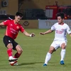 Công an Hà Nội (áo đỏ) nhận thất bại 1-2 trước Thể Công-Viettel ở vòng 21 V-League 2023/24. (Ảnh: Việt Anh/Vietnam+)
