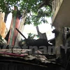 Hiện trường vụ rơi bê tông vào nhà dân ngày 19/2 (Ảnh: Võ Phương/Vietnam+)
