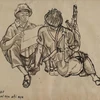 Tài liệu kí họa đội bạn, 1985 - Màu nước trên giấy, 39 x 31 cm – Họa sĩ Đào Đức