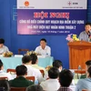 Phó Chủ tịch Ủy ban Nhân dân tỉnh Ninh Thuận Võ Đại phát biểu tại Hội nghị tổ chức tại thôn Thái An (xã Vĩnh Hải, huyện Ninh Hải) sáng 16/7. (Ảnh Đức Ánh/TTXVN)