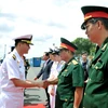 Quang cảnh lễ đón sỹ quan và thủy thủ tàu hải quân Hàn Quốc Roks Wang Geon đến thăm Thành phố Hồ Chí Minh. (Ảnh: An Hiếu/TTXVN)